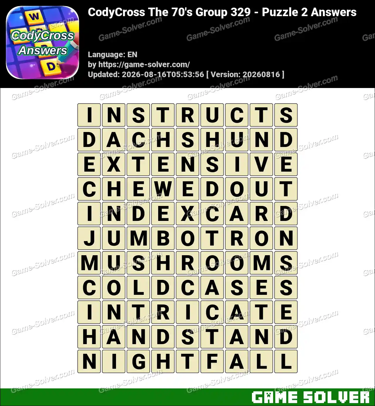 CodyCross The 70’s Group 329 – Puzzle 2 Answers